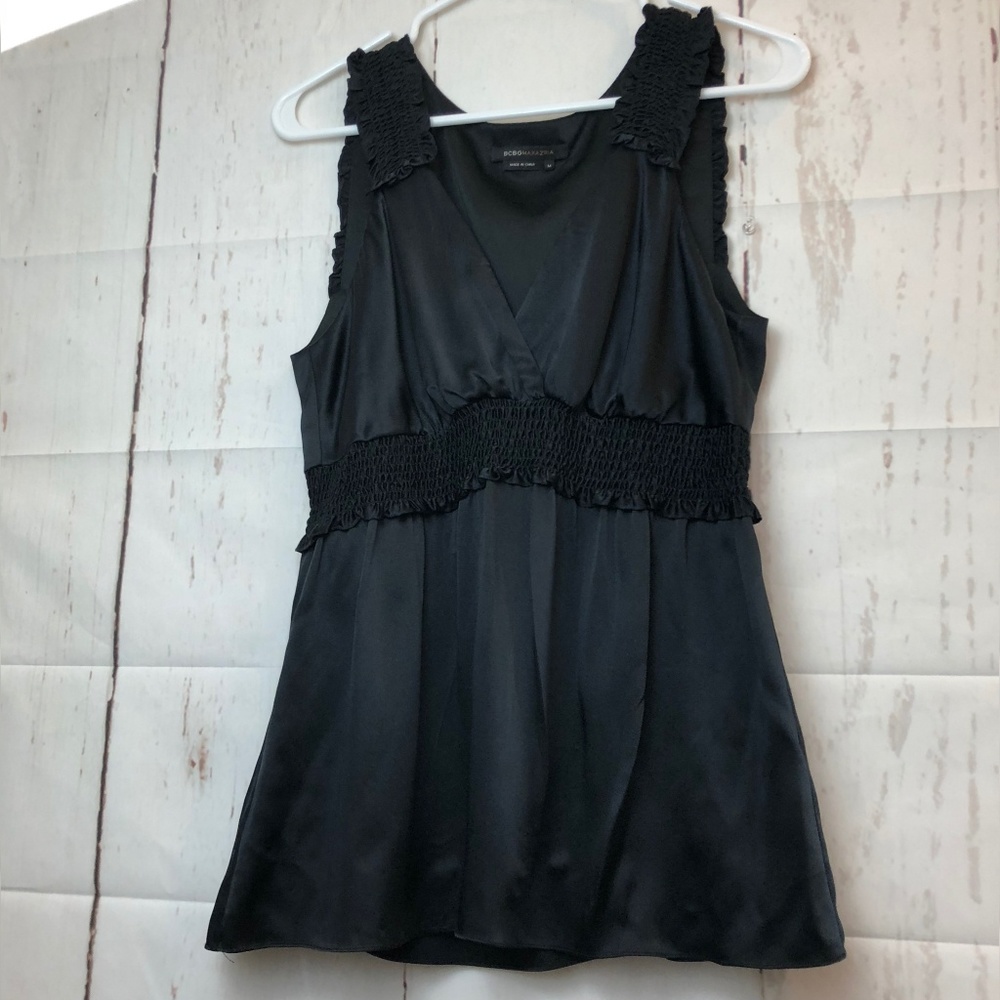 BCBG Max Azria Black Silk Smock Tank Top Sz M EUC